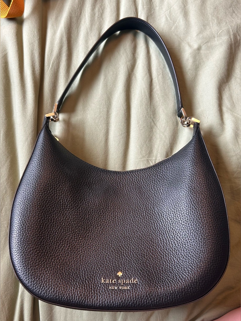 kate spade black pebbled leather hobo shoulder bag with gold hardware